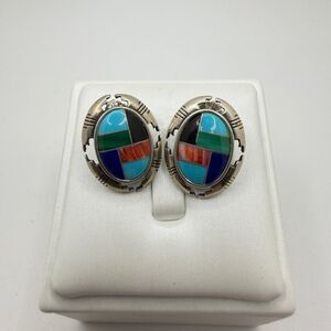 VTG Carolyn Pollack Relios Multi-stone inlay, sterling silver stud earrings!